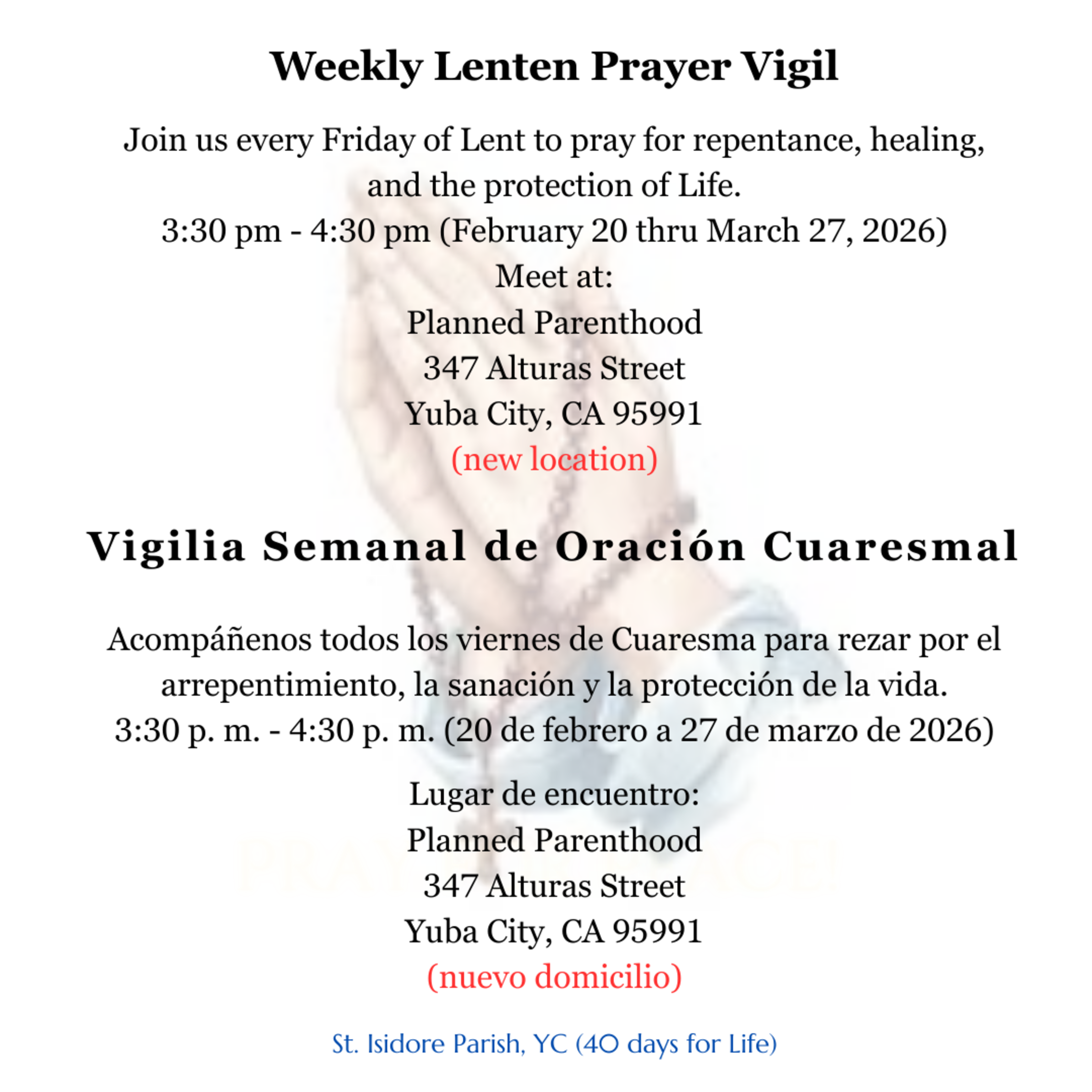 40 Days For Life   Prayer Every Friday 2026