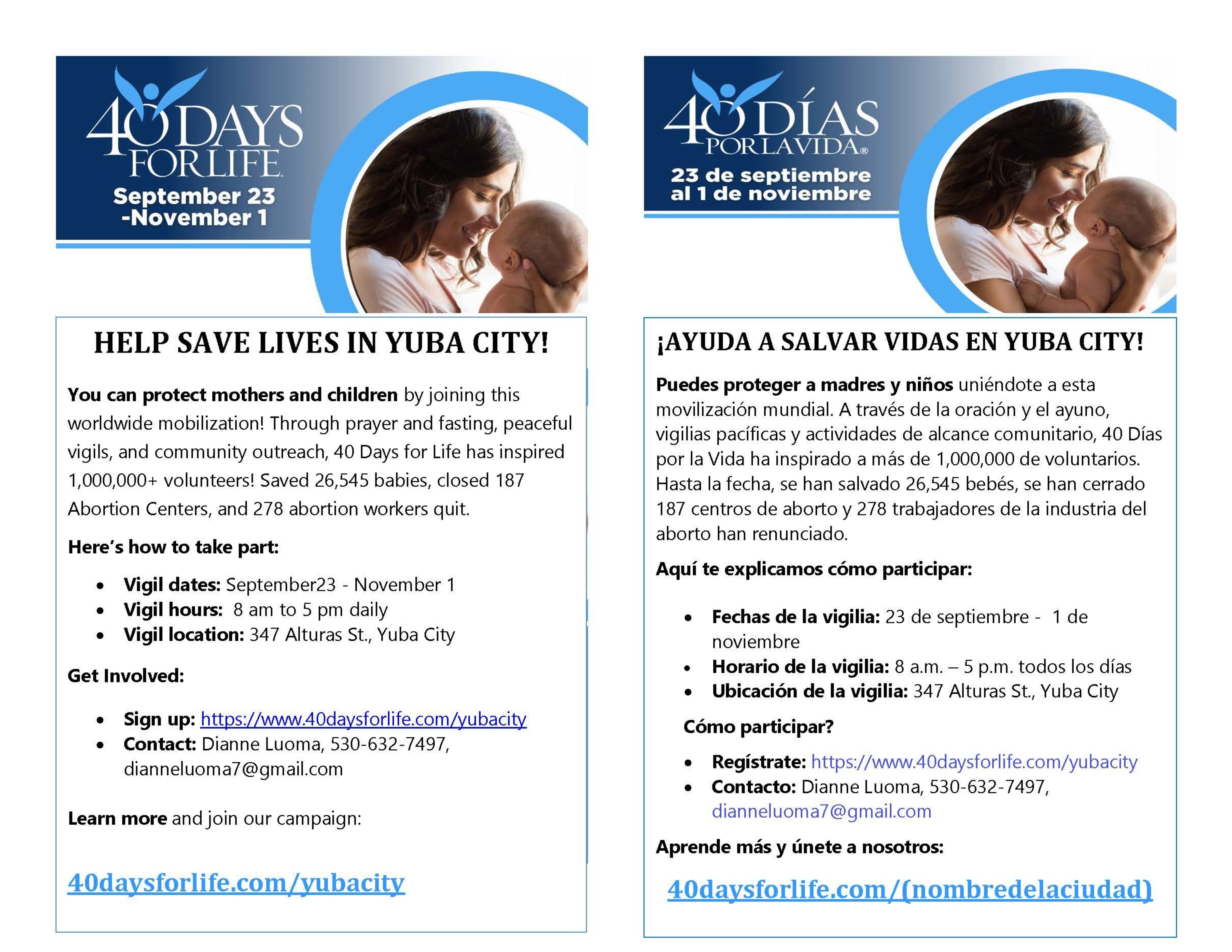 40 Days For Life Flyer English Spanish 11 By 8 Fall 2026