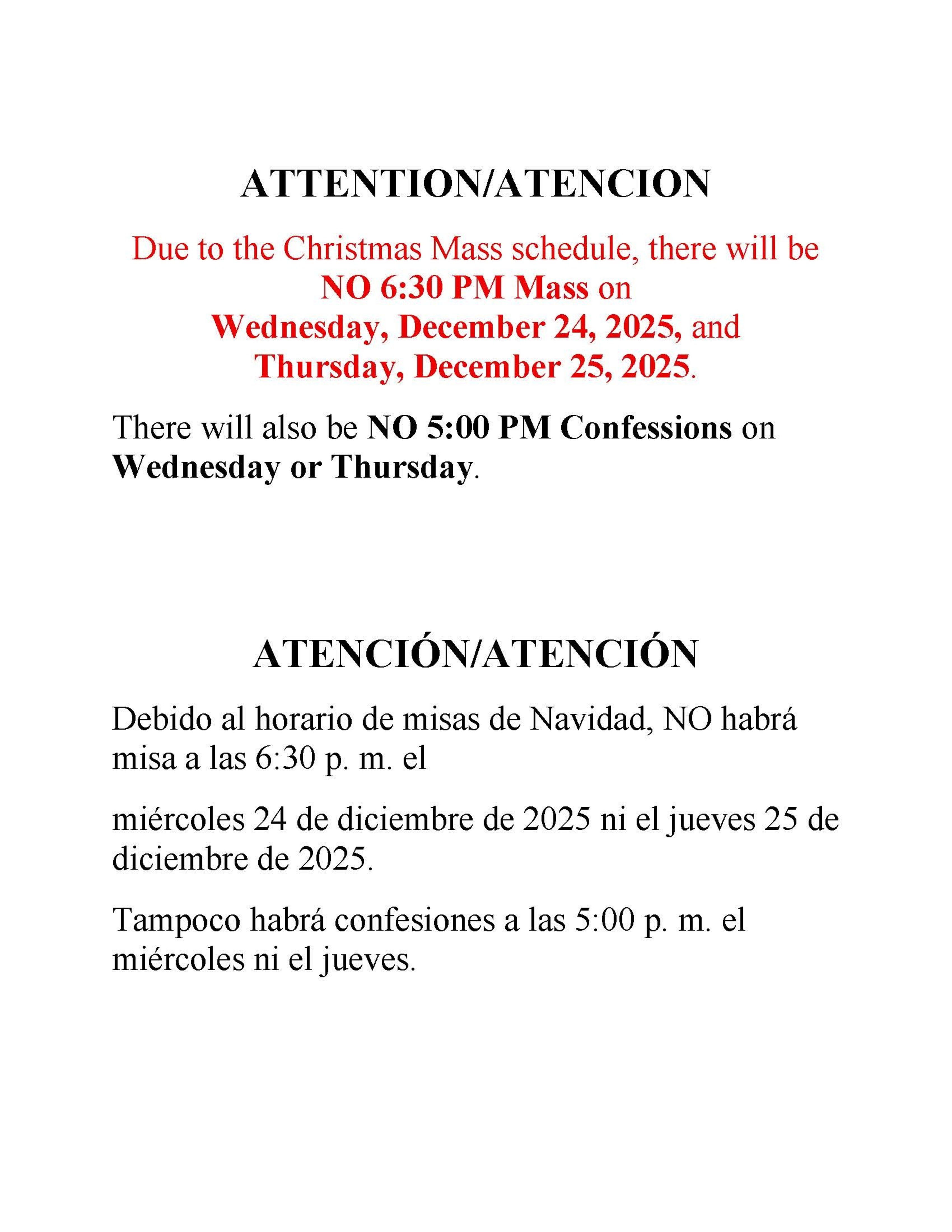 Christmas No Masses 2025