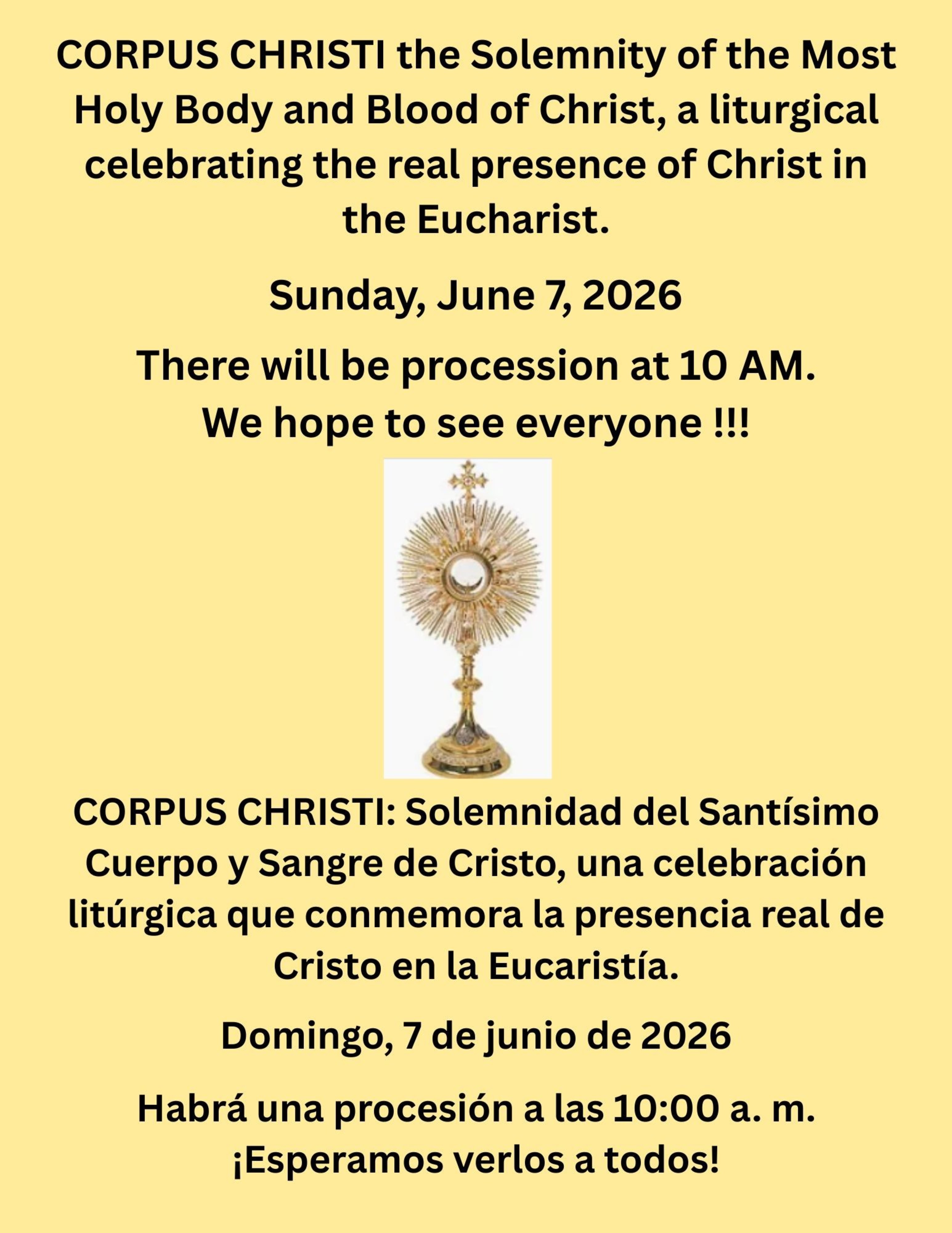 Corpus Christi Eucharistic Procession   Bilingual   June 2026