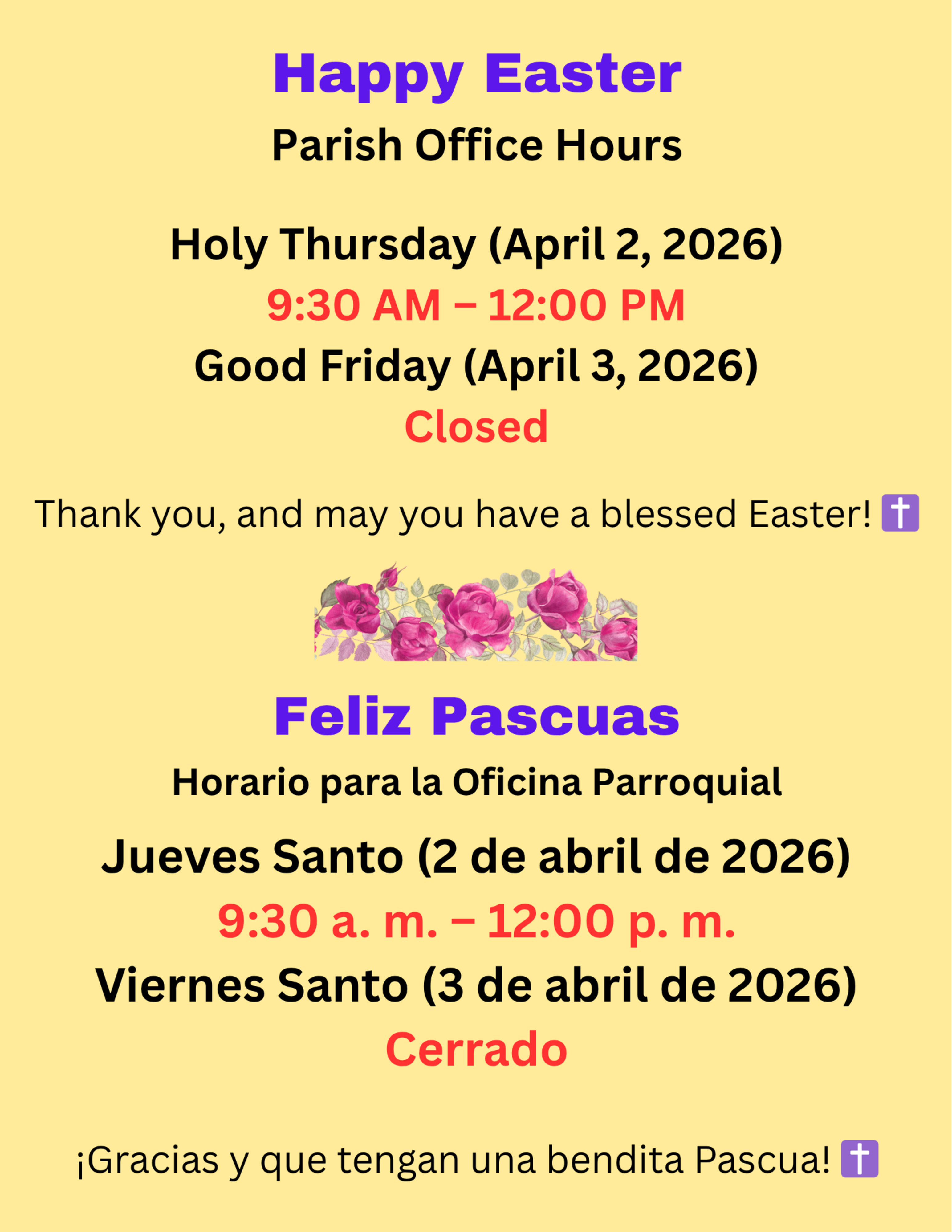 Easter Office Hours 2026
