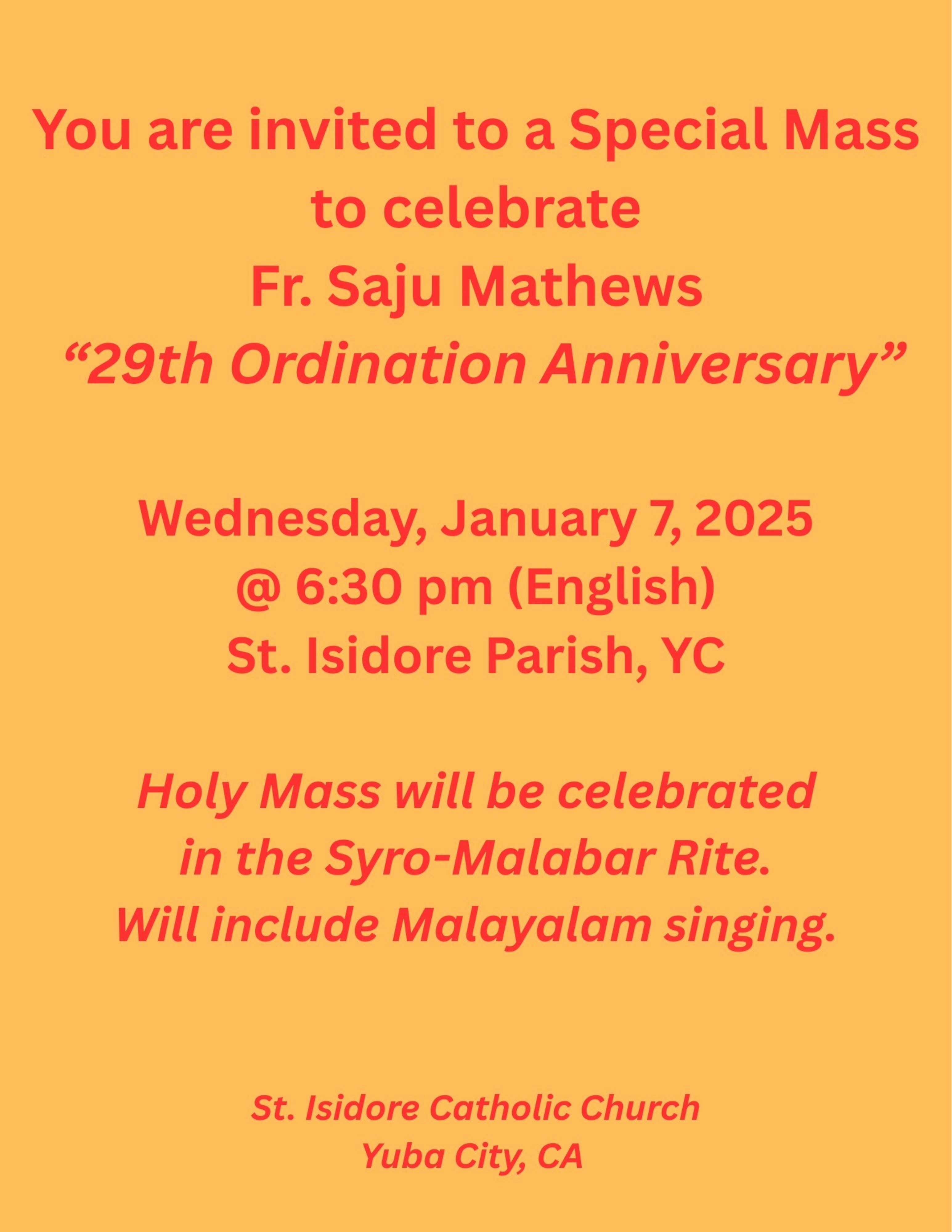 Fr. Saju 29th Ordination Anniversary