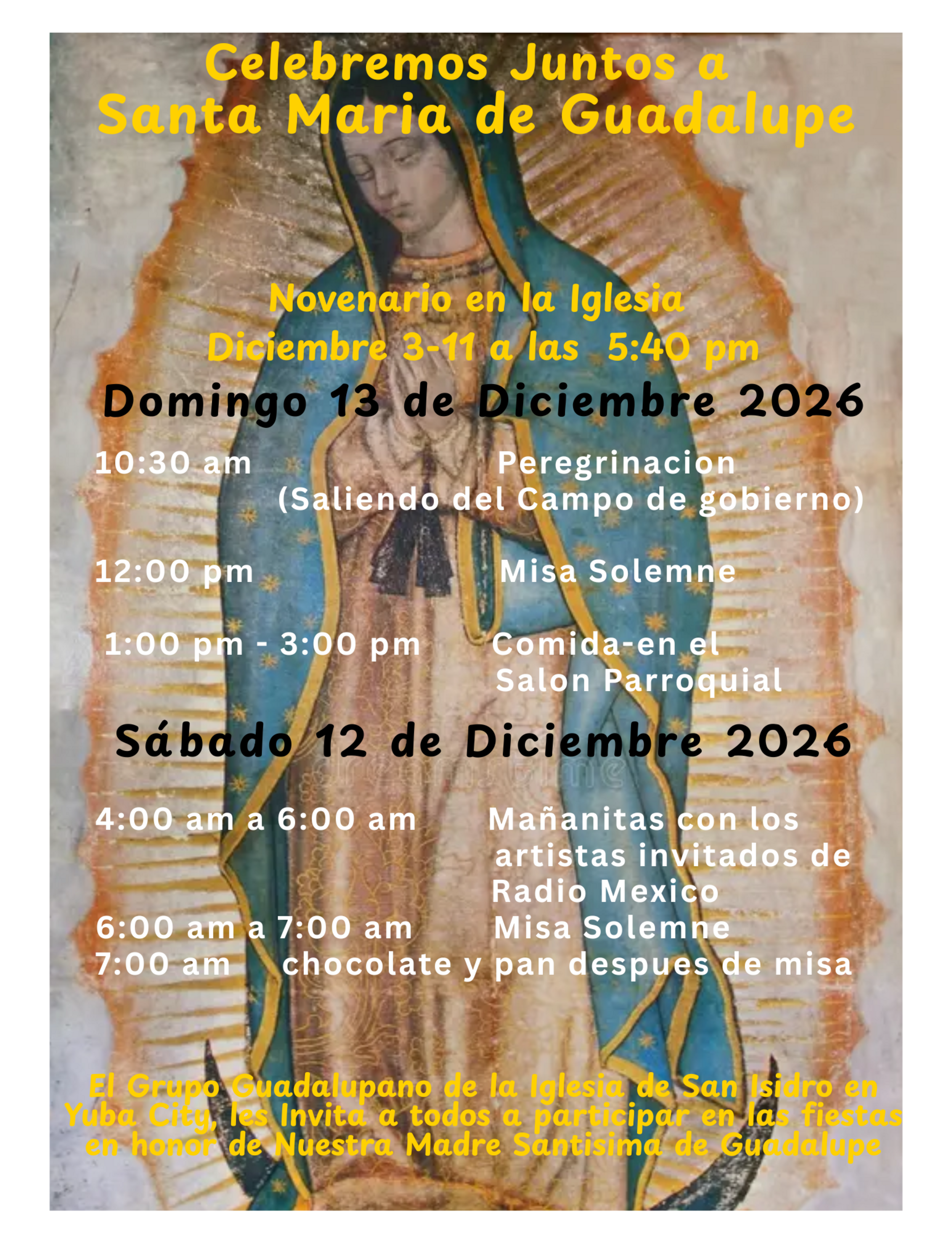 Guadalupanas Celebration Mass Procession Schedule 2026