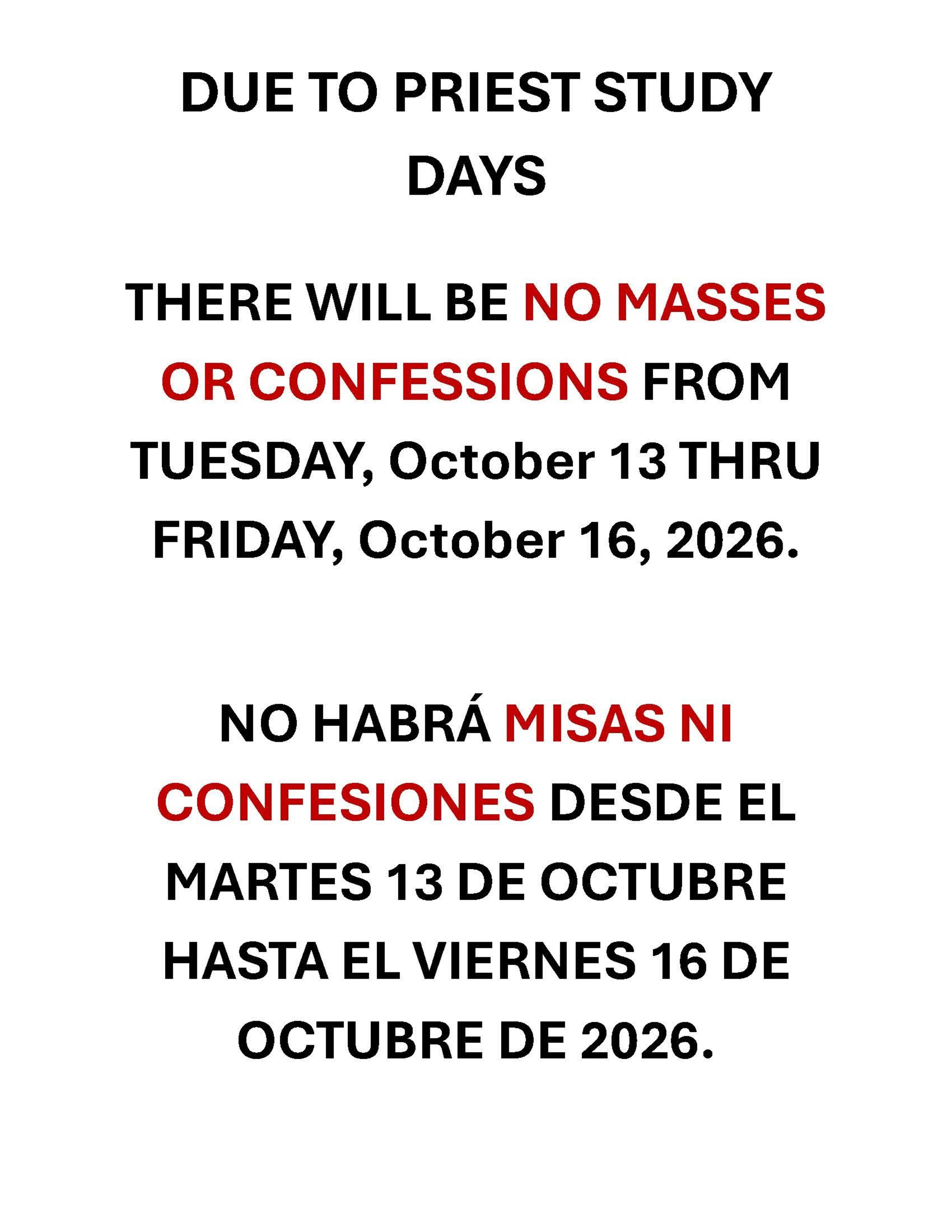 No Masses October 13 16