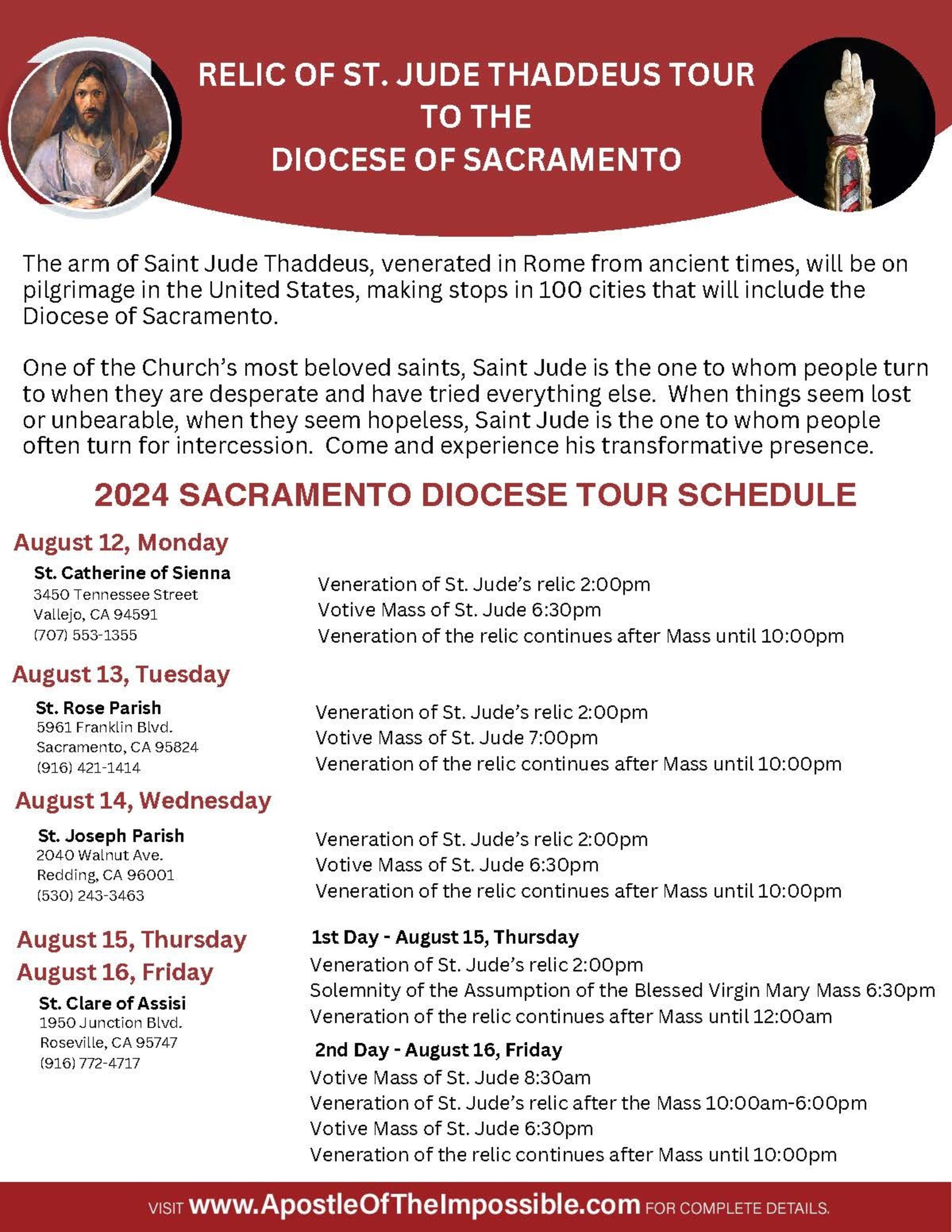 Relic Of St. Jude Thaddeus Tour To The Diocese Of Sacramento