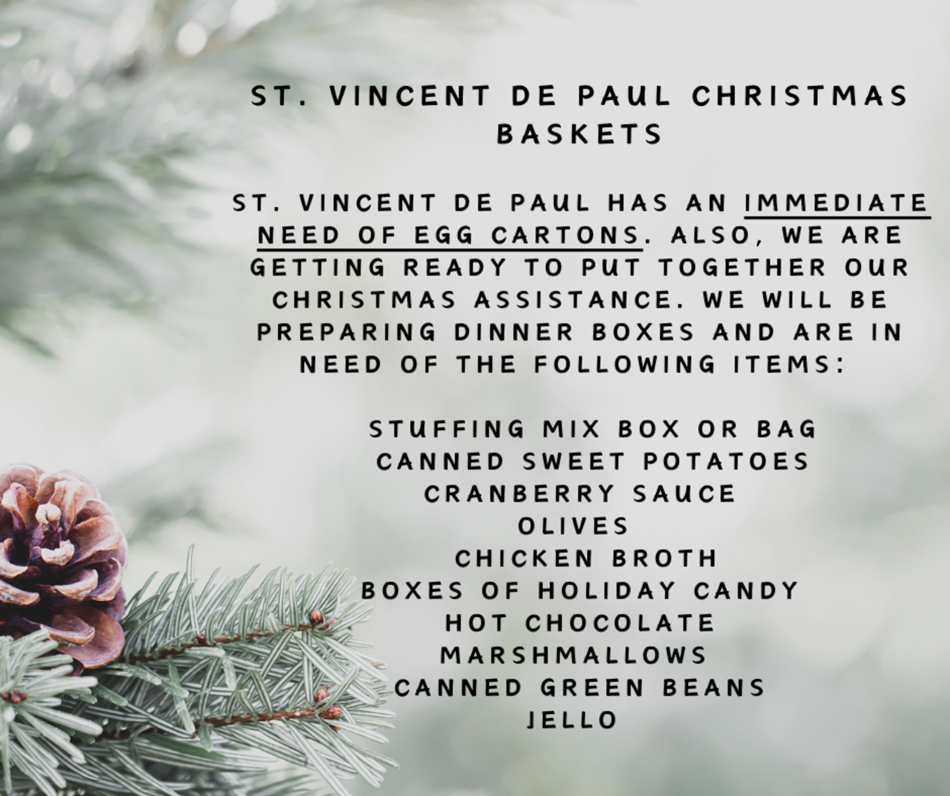 St. Vincent De Paul 2024 Christmas Baskets