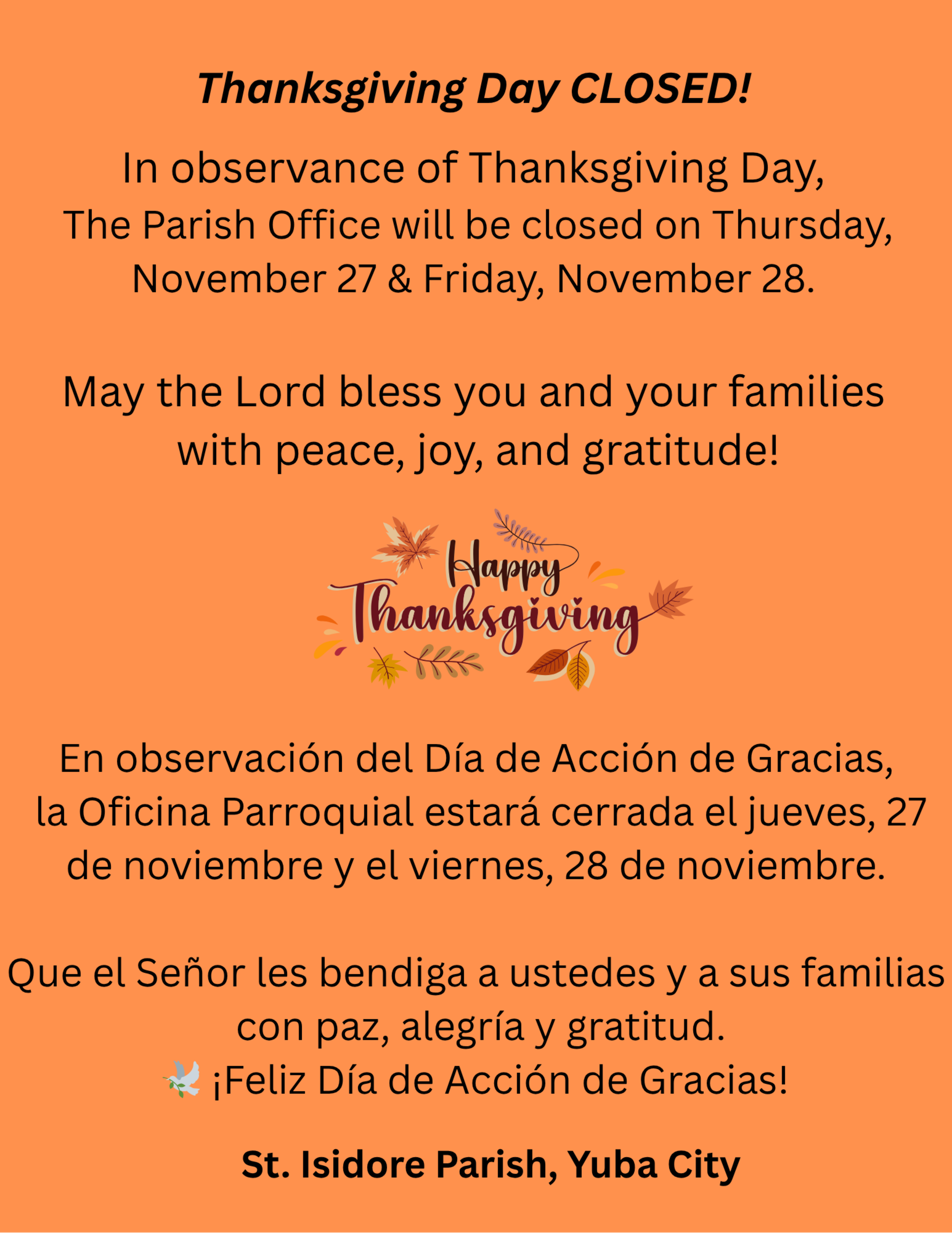Thanksgiving Day Office Closed 2025