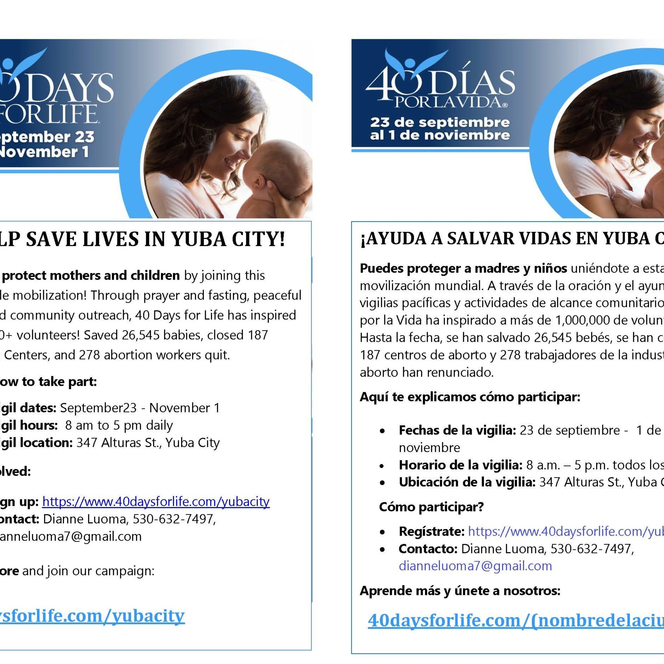 40 Days For Life Flyer English Spanish 11 By 8 Fall 2026