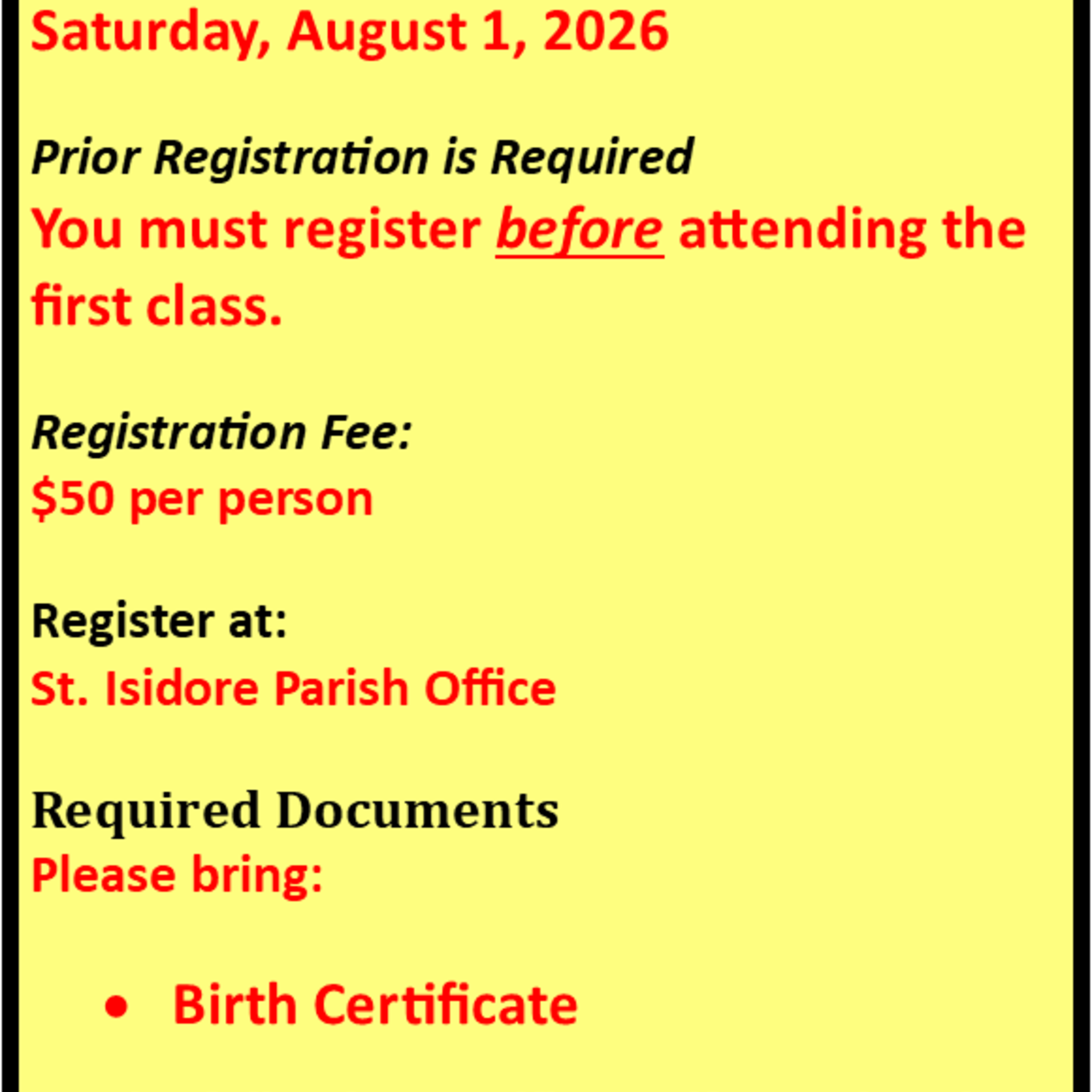 Adult Confirmation Classes English August 1 2026