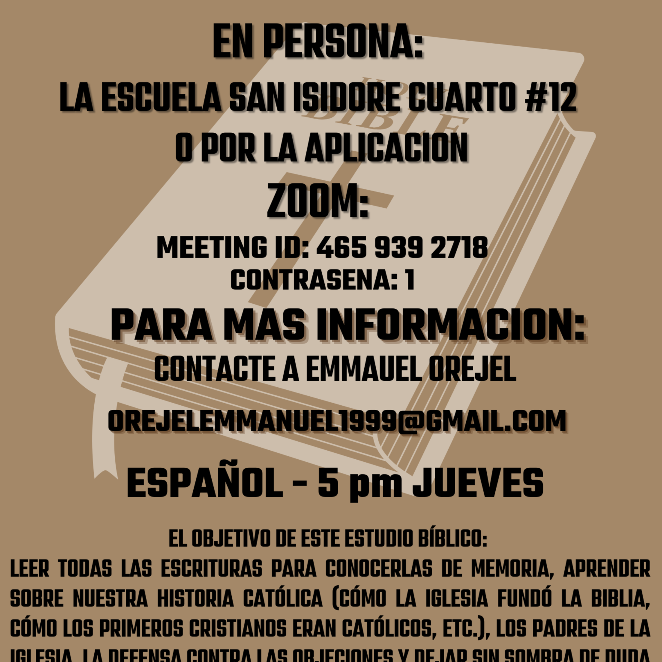 Brown Minimalist Bible Study Flyer Spanish Room 12