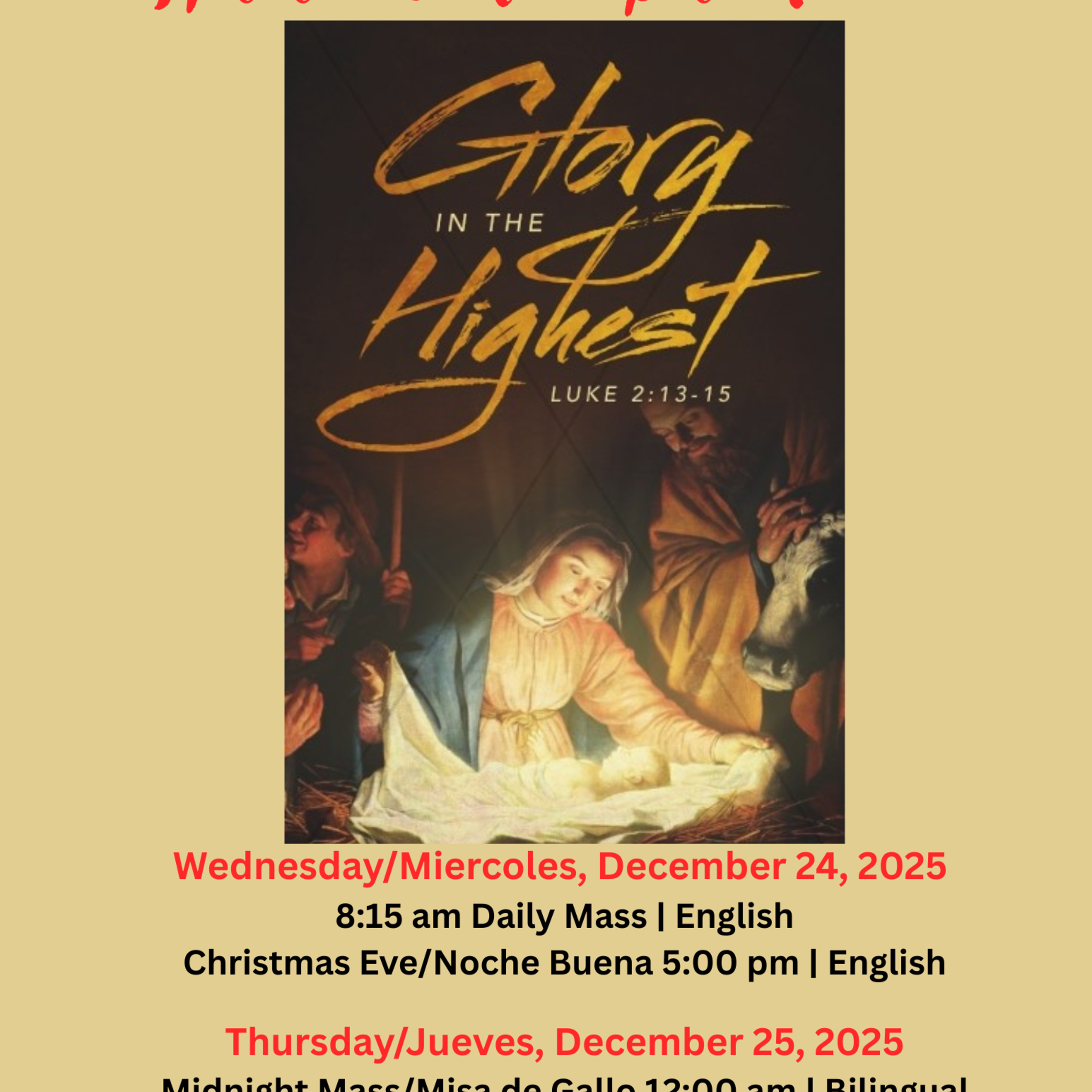 Christmas Mass Schedule Horario De Misas Para Navidad 2025