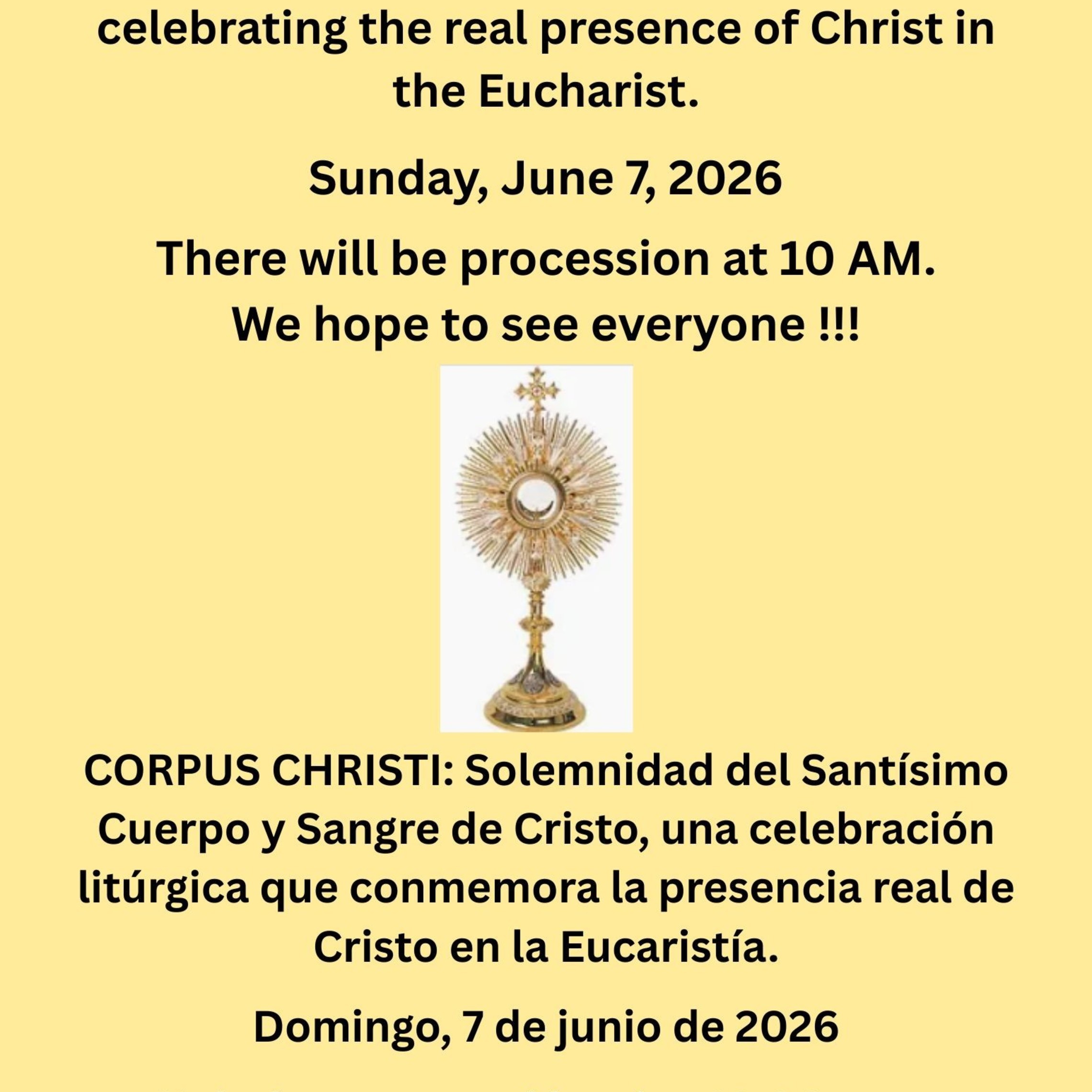 Corpus Christi Eucharistic Procession   Bilingual   June 2026