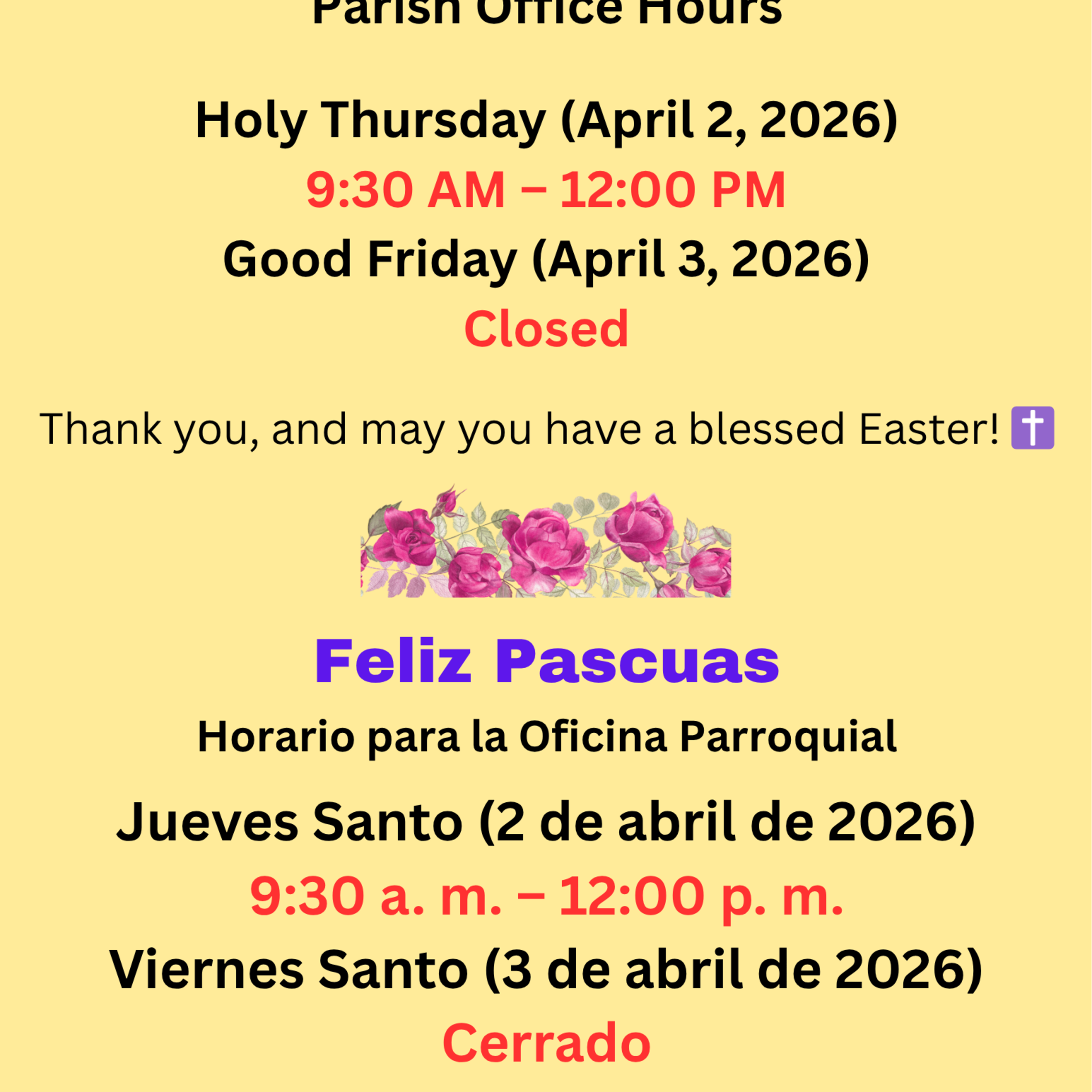 Easter Office Hours 2026