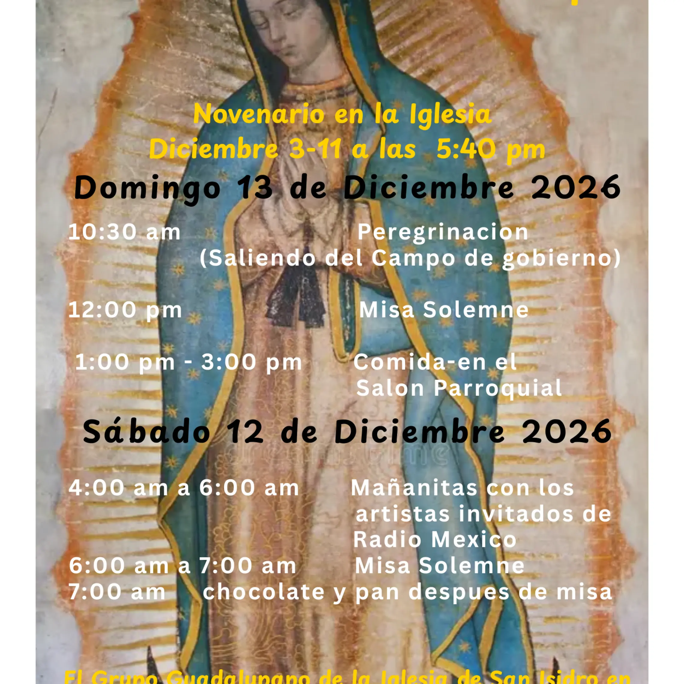 Guadalupanas Celebration Mass Procession Schedule 2026
