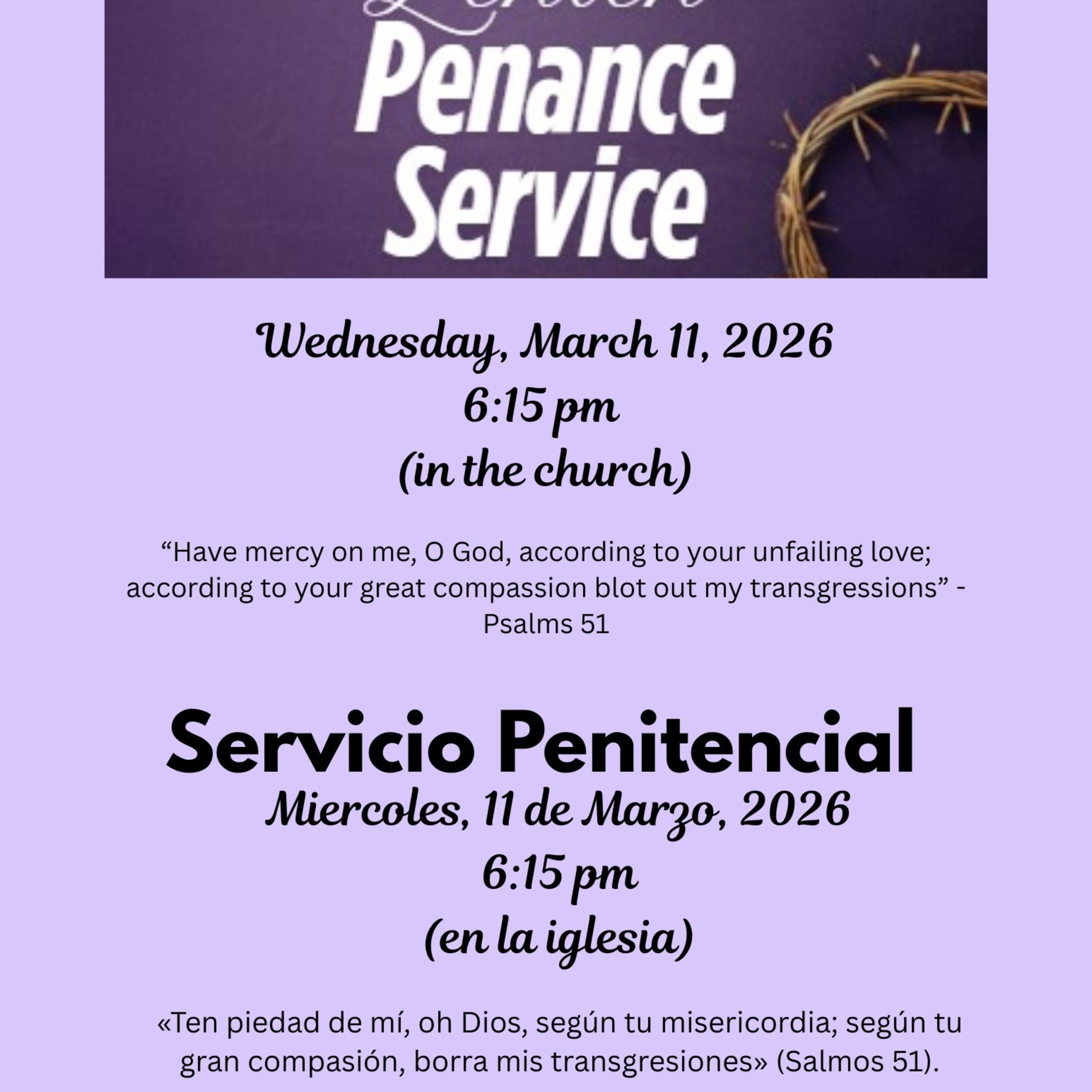 Lenten Penance Service Bilingual Flyer 2026