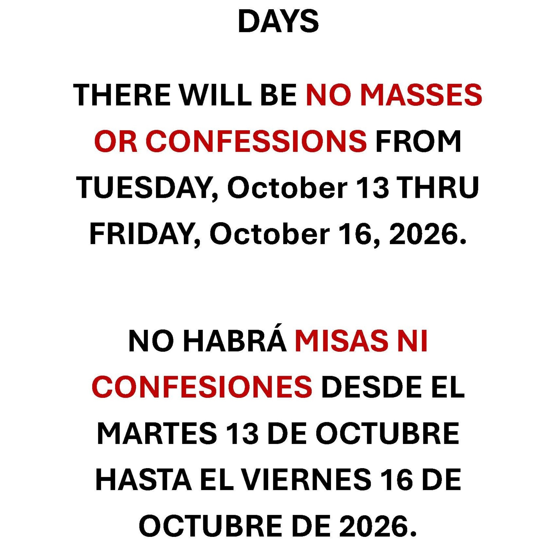 No Masses October 13 16