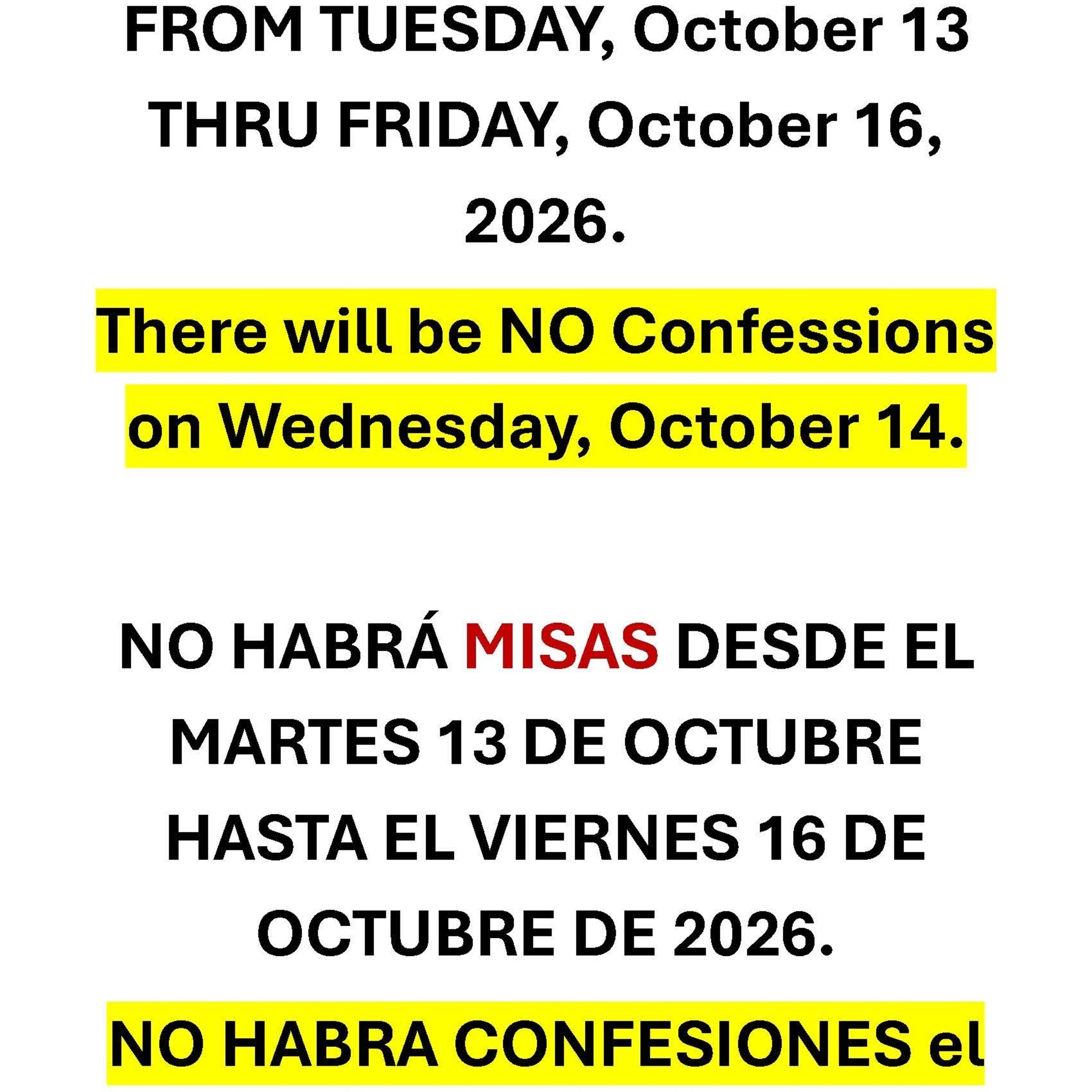 No Masses October 13 16
